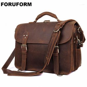 Crazy Horse Genuine Leather Men Bag Laptop Messenger Messenger Minteros Crossbody Handsbodos Li-19611