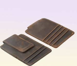 Crazy Horse Leather Money Clip magnétique Men Wallet S Design vintage Slim Card Wallet2204318