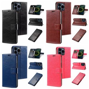 Fundas de billetera de cuero Crazy Horse para iPhone 15 14 Plus 13 12 Mini Pro MAX X XR XS 8 7 6 SE2 5 5S Retro Vintage Flip Cover Tarjeta de identificación de crédito Ranura para tarjetas Hombres de negocios Monedero para mujeres