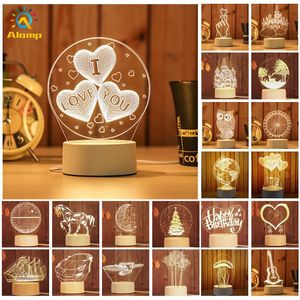 Lampe de Table créative 3D multi-formes d'amour, blanc chaud, nouveauté, veilleuse USB, panneau acrylique pour la maison, décoration de mariage