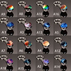 Creative Anime porte-clés univers galaxie nébuleuse Double face boule de verre lumineuse porte-clés galaxie planète pendentif porte-clés cadeaux