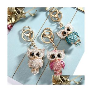 Pendentif de sac créatif incrusté de diamant hibou porte-clés en métal mignon dessin animé animaux porte-clés voiture porte-clés livraison directe Dh2Xj