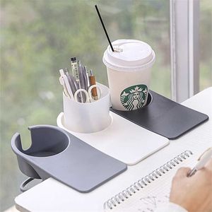 Creative Coffee Drink Cup Holder Table Side Water Shelf Office Desktop Computer Clip de almacenamiento fijo 211112