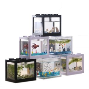 Créatif combinables écologiques petit coquelures à poisson mini aquarium betta fishbowl bot box crawler box diy aquarium aménagement paysager