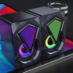 Los mini altavoces creativos del ordenador de escritorio 2.0 caja del par del juego usb luminoso RGB ató con alambre el pequeño altavoz