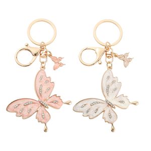 Creativo Diamante Mariposa Llavero Boutique Animal llavero Colgante Personalidad Rhinestone Mosca Colgante Venta al por mayor Blanco Rosa Sandía