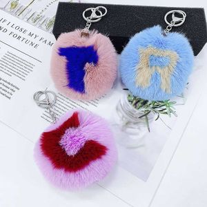 Lettre anglaise créative boule de laine porte-clés pendentif imitation artificielle Rex sac de cheveux de lapin pendentif automatique ventes directes d'usine G1019