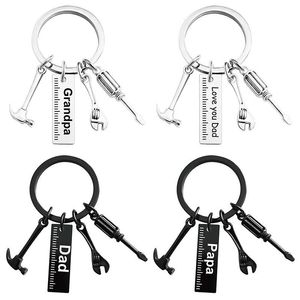 Cadeau de fête des pères créatif porte-clés en métal papa marteau tournevis clé outils lettrage noir argent porte-clés pendentif bijoux accessoires