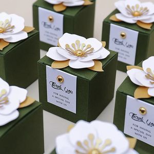 Caja de dulces de boda cuadrada con flores creativas, caja de bombones con pequeñas flores exquisitas, caja de regalo para aniversario de banquete y fiesta 231227