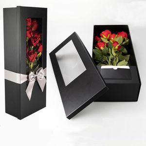 Caja plegable creativa de la caja de la flor de la ventana de apertura de la cubierta de la tierra del cielo Caja de regalo de la rosa del día de San Valentín Caja de empaquetado del regalo de la flor