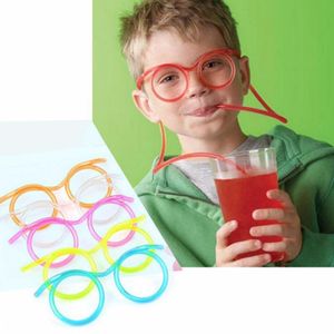 Pajita de plástico suave divertida y creativa para niños, juguetes de fiesta de cumpleaños, gafas divertidas, bebidas flexibles para niños, juguetes de fiesta para bebés, regalos