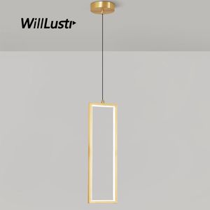 Lampe pendante de cadre géométrique créatif cuivre rectangle LED suspension lumière hôtel café bar gel de silice suspendu lustre de plafond
