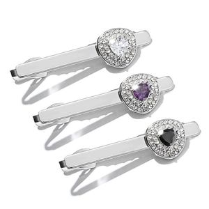 Cadeau créatif pour hommes avec pince à cravate en acier insérée dans un diamant et fermoirs de collier en Zircon Tacks 12.7G Blanc Noir Violet Couleur Ie7Iz