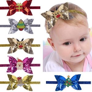 Diademas navideñas en 6 colores, accesorios para el cabello para niños, lazo, nudo de mariposa rosa brillante, banda para el cabello, accesorios bonitos para el cabello para niños