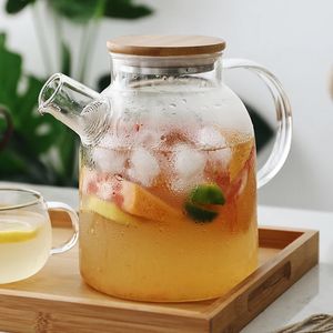 Théière en verre créative grande capacité cruche d'eau froide théière jus de fruits récipient de thé vert bouilloire transparente service à thé pratique 240124