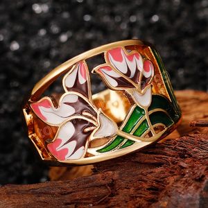 Créatif à la main fleur anneaux femmes pour la cérémonie de mariage fête couleur vive mode doigt bijoux