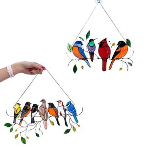Pájaros multicolores creativos en un alambre, decoración de adorno teñido alto, Serie de pájaros, adornos colgantes de aleación, colgante, decoración del hogar, regalos