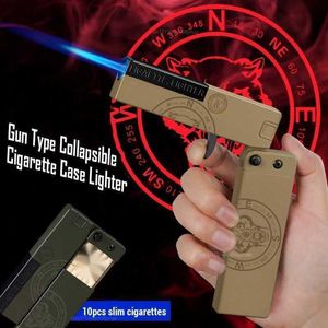 Étui à cigarettes pliable et multifonctionnel créatif en forme de pistolet, briquet coupe-vent pour pistolet à air Butane, Gadget Cool