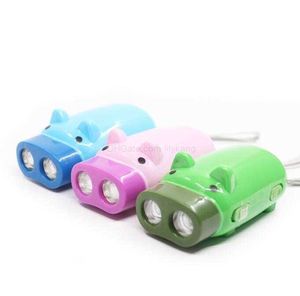 Nouveauté créative Piggy Hand Pressing Flashlight Pig Handy Pressure Mini lampe de poche auto-génératrice 2 lampes de poche LED portables torches extérieures Alkingline