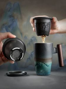 Tasse rétro créative en céramique, grande tasse à thé, café, poterie faite à la main, ensemble cadeau d'affaires, Bol Traditionnel Chinois 231228