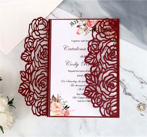 Tarjeta de invitación de boda con corte láser, rosa creativa, invitaciones de boda brillantes DIY para quinceañera, tarjetas de invitación dulces de cumpleaños