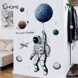 Creativo espacio planeta astronauta etiqueta de la pared para habitaciones de niños dormitorio de niño calcomanías de pared diy mural arte pvc carteles papel tapiz 210615