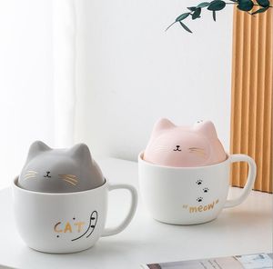 Tasses en céramique de chat stéréo créatif tasse de dessin animé mignon avec tasse d'eau de cuillère tasses d'amoureux d'étudiant tasses à la maison. Style unique