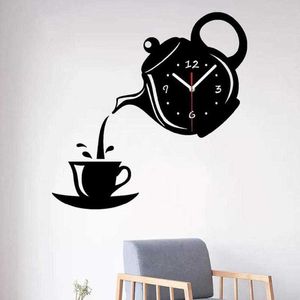 Creative Théière Bouilloire Horloge Murale 3D Acrylique Café Tasse À Thé Horloges Murales pour Bureau Maison Cuisine Salle À Manger Salon Décorations H0922