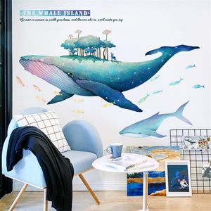 Creative The Whale Island Stickers Muraux pour Salon Personnalité Chambre Chambre Affiche Décoration Murale Papier Peint Autocollant T200601