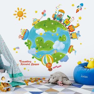 Voyage créatif autour du monde autocollant enfants chambre décoration auto-adhésif dessin animé autocollants maison chambre mur décor 210310