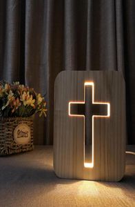 Lampe LED en forme de croix en bois, créative, creuse, veilleuse blanche chaude, USB, lampe de Table et de bureau, 8720634