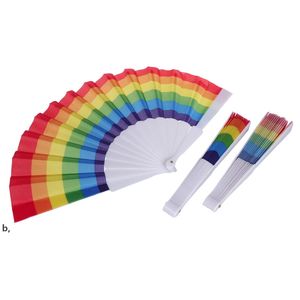 Creatividad arco iris abanico plegable decoración del hogar artesanía artesanal desempeño baile fan rrb13449