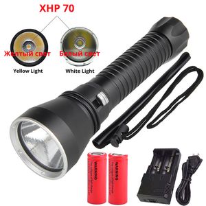 XHP70 LED luz amarilla/blanca 8000 lúmenes linterna de buceo para buceo táctico 26650 antorcha bajo el agua 200M impermeable