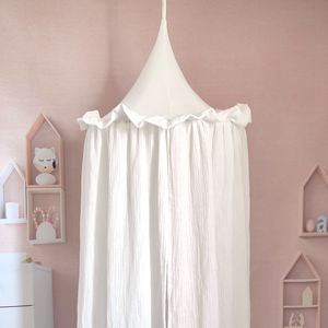 Crib Netting 100% Premium Muslin Cotton Hanging Canopy with Frills Bed Baldachin for Kids Room 230421