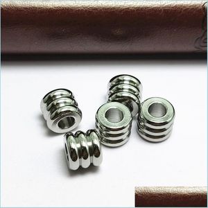 Cuentas de extremo engarzado 20 piezas de acero inoxidable con agujero grande espaciador cuentas anillo interior 2 3 4 5 6 Mm para joyería Diy artesanía pulsera collar hallazgos Dh5Ts