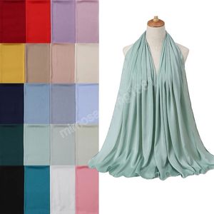Hiyab de seda satinada arrugada para mujer, bufanda larga de Color sólido, pañuelo musulmán para la cabeza, chales, bufandas, cabeza envolvente grande de 175*70cm