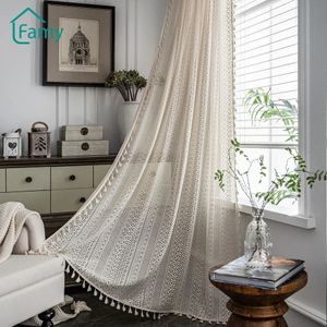 Crochet Curtain Translucent Living Room Curtains Set American Country Hollow Boho Balcony Bedroom Finished Bay Window Art Decor 240113