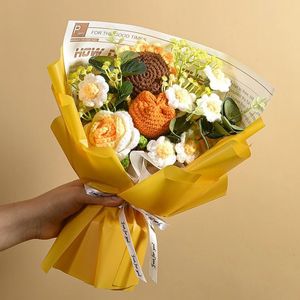 Bouquet de fleurs au crochet, fleurs tissées à la main, tricot, cadeau pour invités de mariage, cadeaux du 14 février, fête de la Saint-Valentin, 240308
