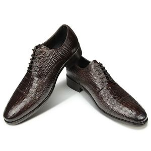Crocodile Modèle authentique Fabriqué à la main pour hommes Vintage Cuir Cuir Custom Pointed Oxford Robe Shoe