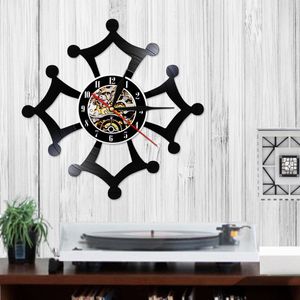 Croix Occitane Art Vinyl Record Wall Clock Occitania Symbole Occitane Cross Mouvement silencieux Hanging Nightlight Clock Watch