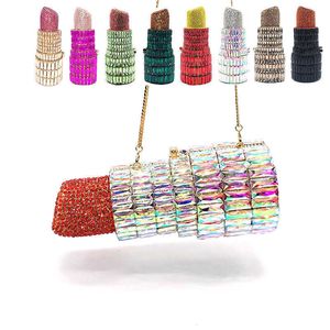 Cross Body Luxury Women Evening Party Designer Funny Lipstick Seductresses Hollow Out Crystal Clutches Sexy Pinkie Monederos 221114