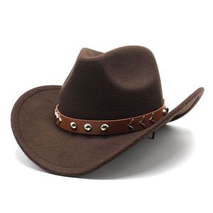 Gran oferta transfronteriza, cinturón ancho, sombrero de copa de tweed para hombres y mujeres, sombrero de vaquero occidental para otoño e invierno, sombrero de caballero para viajes al aire libre