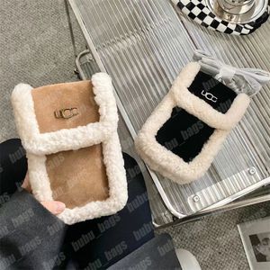 Crossbody Shearling Designer Bag Mujeres Mini Monedero Bolsillo Dinero Phonebag Mens Teddy Pocket Pequeños bolsos de hombro Fuzzy U Bolso Cross Body