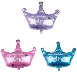 Ballons de fête en forme de couronne pour enfants, ballon en aluminium de dessin animé rose bleu violet princesse joyeux anniversaire pour garçons et filles