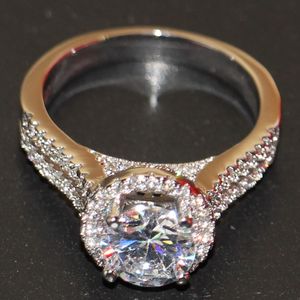 Anillo de banda de boda de corona para mujer Impresionante joyería de lujo 925 Solitario de plata esterlina Corte redondo 5A Topacio CZ Diamante Diamonique Anillo de banda