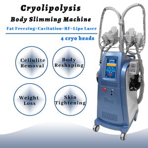 Cryolipolyse 4 têtes Cryo Congélation des graisses Body Shaping Machine Diode laser Lipo Réduction de la cellulite Perte de poids Traitement non invasif rapide