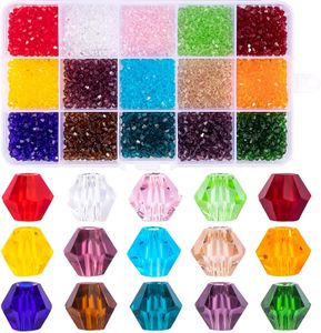 Crystal 1200 Unids/Caja 15 Colores Cuentas de Vidrio Facetadas de 4 mm Cuentas de Cristal Bicono para Bricolaje Pulseras Collares Pendientes Atrapasueños Manualidades