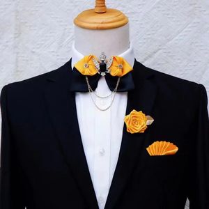 Conjunto de pajarita de cristal para hombre y mujer, accesorios para traje de negocios, collar de flores, pajarita de boda vintage, broche de toalla de bolsillo, conjuntos de 3 uds 240111