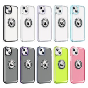 Crystal Clear Candy Color Cases Acrylique 2in1 Hybrid Ring Stand Magnetic Car Mount Antichoc Robuste Couverture Pour iPhone 14 13 Pro Max 12 11 XR XS 8 Plus Samsung A03 Core