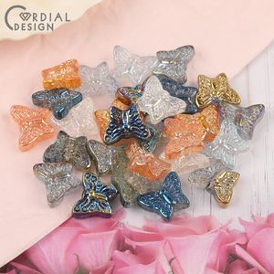 Diseño Cordial de cristal 12*15MM 200 Uds efecto tallado/cuentas de vidrio DIY/hecho a mano/forma de mariposa/efecto Aurora/componentes de hallazgos de joyería